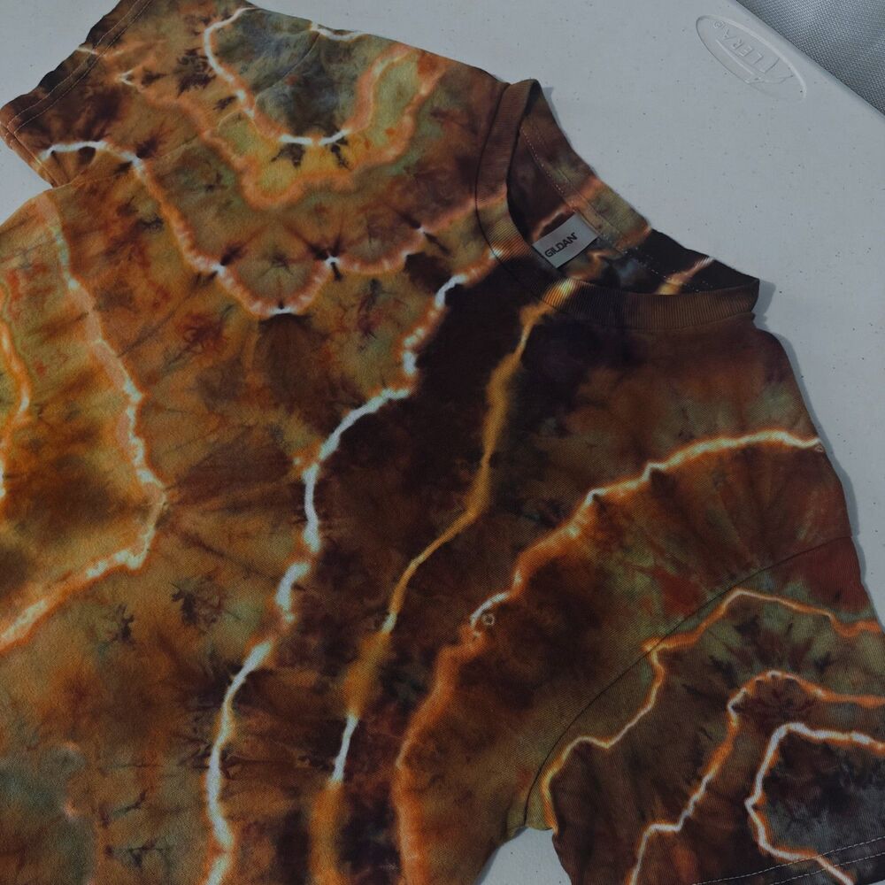 Geode Ice Tie Dye T-Shirt Gildan Adult S Small Orange Brown Earthy Handmade New - Picture 3 of 10